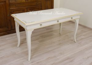 Classic style desk with colored lacquered finish with gold leaf decorations and frames